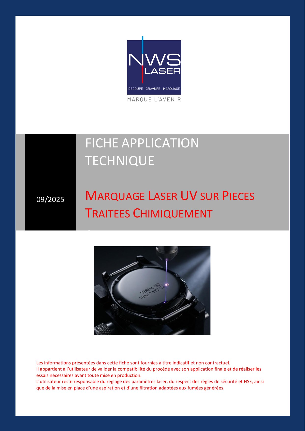Fiche application de marquage laser UV NWS